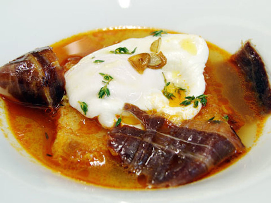 sopa ajo jamon iberico